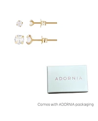 Adornia Gold Vermeil Sterling Silver Solitaire Stud Earrings Set