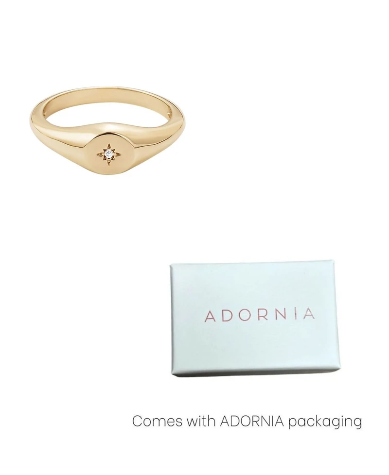 Adornia Gold Cubic Zirconia Starbust Signet Pinky Ring