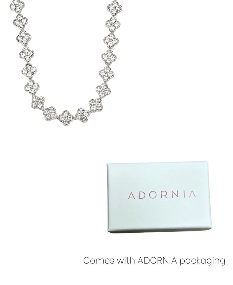Adornia Silver Crystal Clover Link Chain Necklace