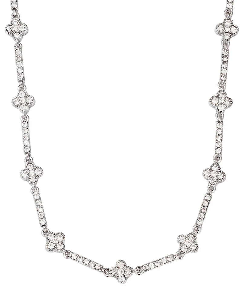 Adornia Silver Crystal Clover Tennis Necklace