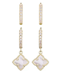 Adornia Gold Cubic Zirconia Mother of Pearl Clover Huggie Set