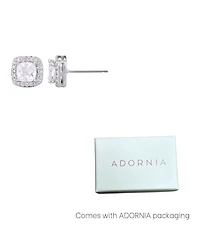 Adornia Silver Cubic Zirconia Cushion Halo Stud Earrings