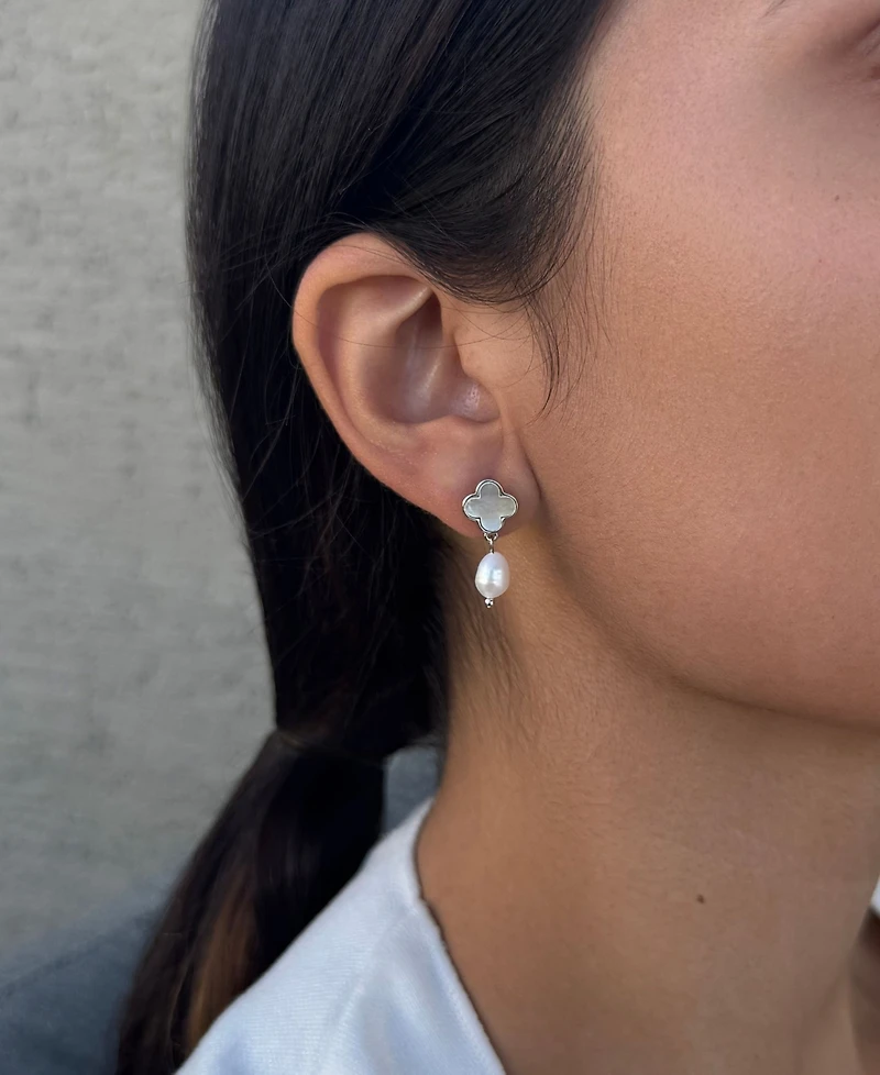 Adornia Silver Freshwater Pearl Clover Drop Earrings