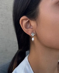 Adornia Silver Freshwater Pearl Clover Drop Earrings