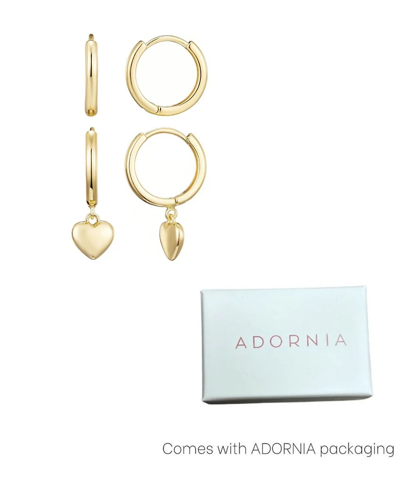 Adornia Gold Heart Huggie Earring Set