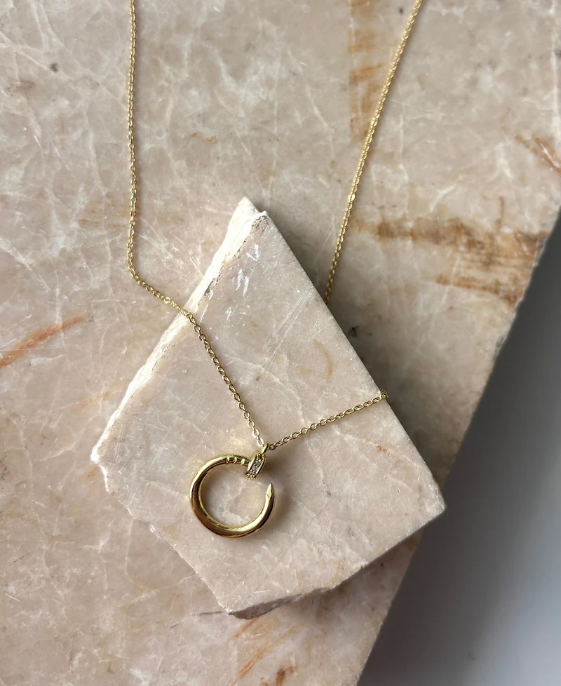 Adornia Gold Cubic Zirconia Curved Nail Ring Necklace