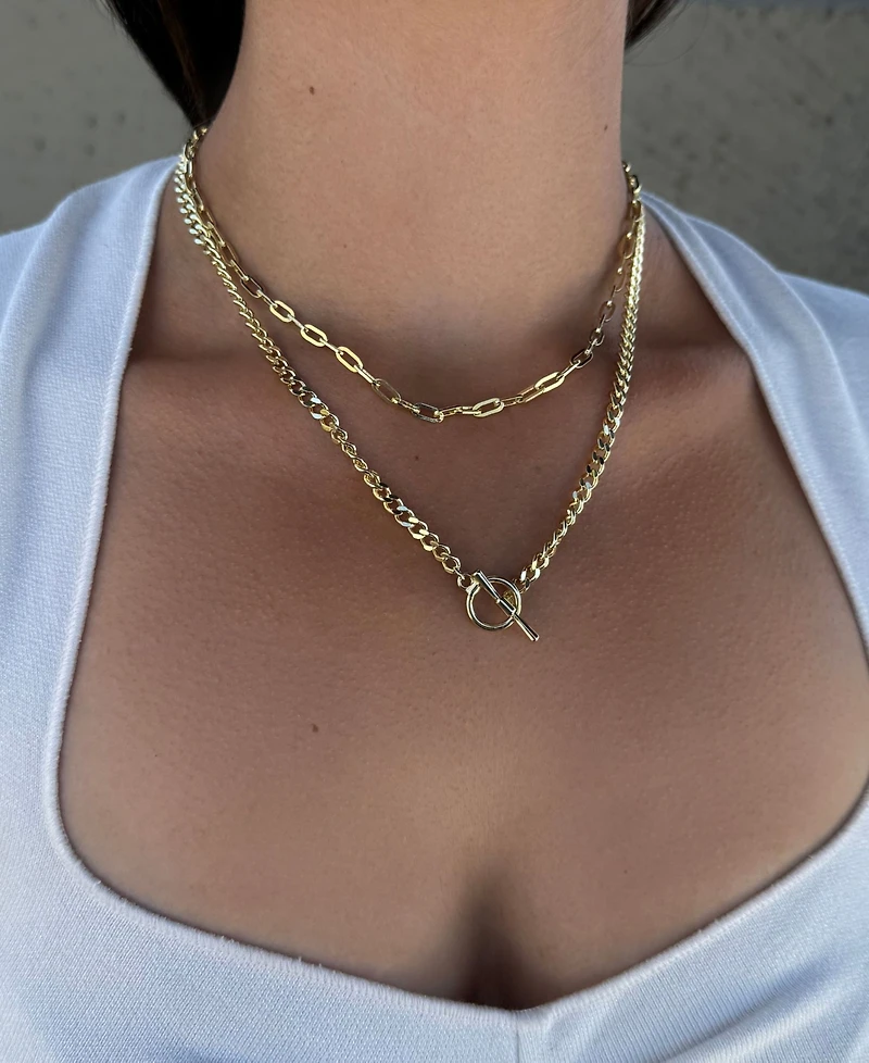 Adornia Gold Toggle and Paperclip Set of Two Necklaces