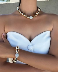 Adornia Gold Crystal Pebbled Gold Necklace with Centerpiece