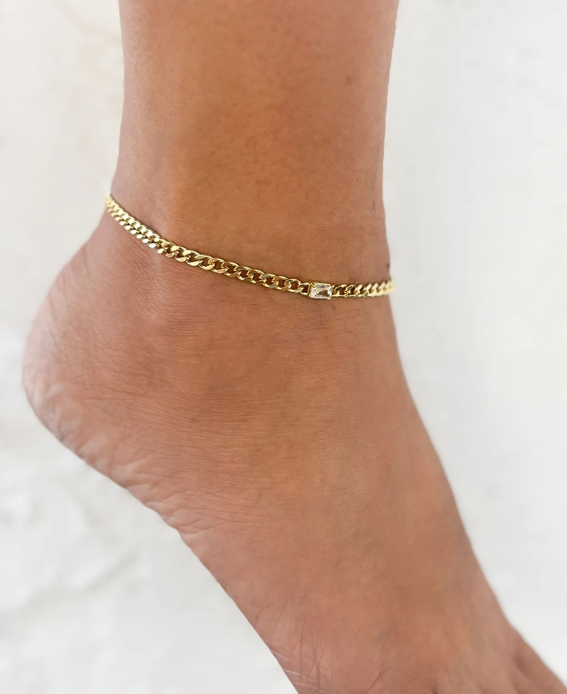Adornia Gold Crystal Curb Chain Anklet
