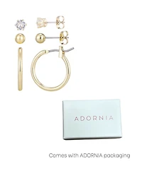 Adornia Gold Hoop, Solitaire and Ball Stud Set