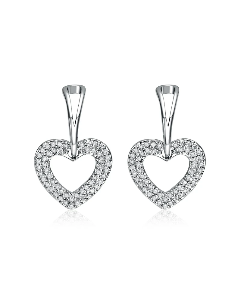 Rachel Glauber White Gold Plated with Clear Cubic Zirconia Heart Design Drop Earrings