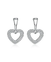 Rachel Glauber White Gold Plated with Clear Cubic Zirconia Heart Design Drop Earrings