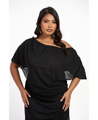 Fashion-szn Drop Shoulder Ruched Mesh Midaxi Dress