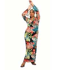 Fashion-szn Curve Women's Abstract Cowl Neck Maxi Dress