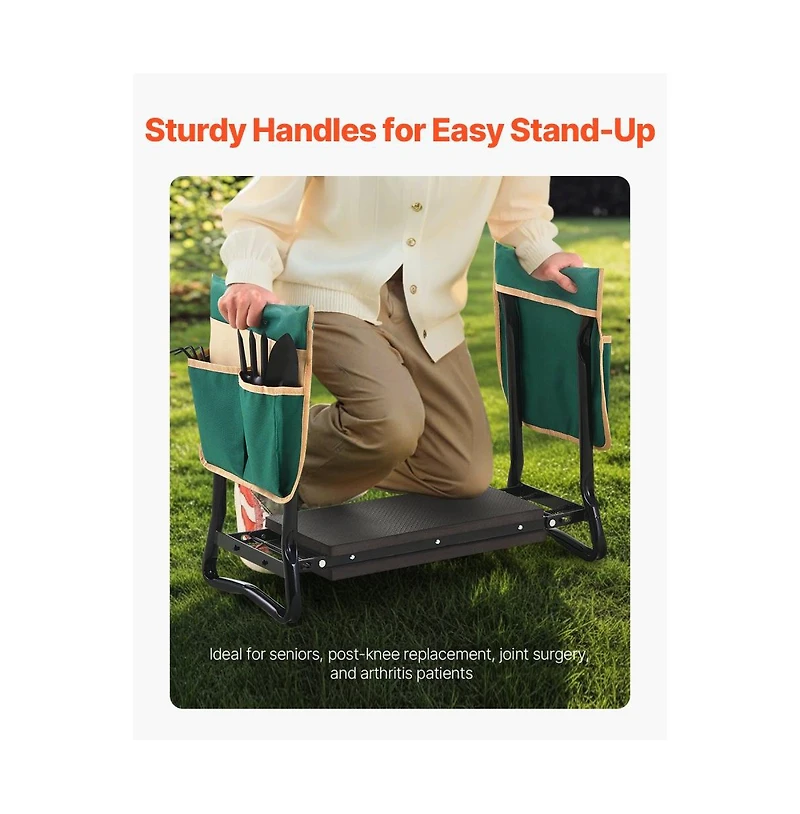 Slickblue Garden Kneeler and Seat Folding Stool with 8" Eva Pad for Comfortable Gardening
