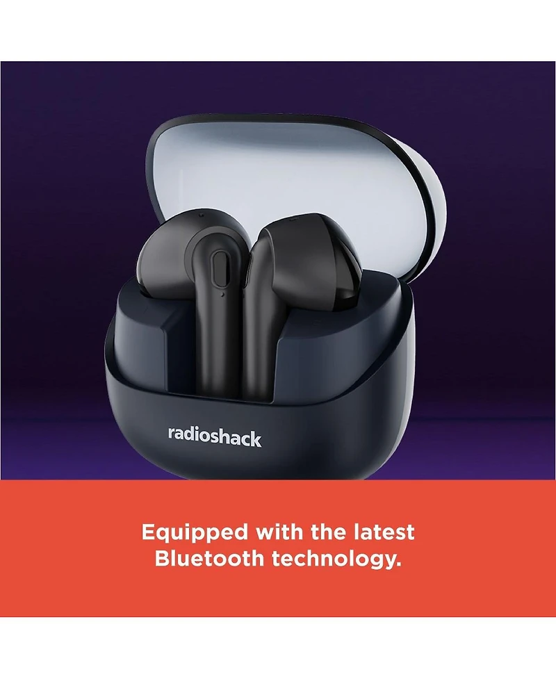 RadioShack Transparent Case navy blue Tws Earbuds, White, IPX5, Bluetooth 5.4, Noise Cancelling 3304411