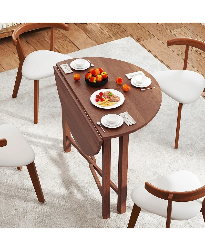 Gymax 36'' Foldable Kitchen Table Round Dining Table w/Solid Rubber Wood Legs