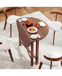 Gymax 36'' Foldable Kitchen Table Round Dining Table w/Solid Rubber Wood Legs
