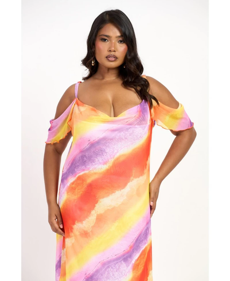 Fashion-szn Curve Cold Shoulder Marble Print Maxi Dress
