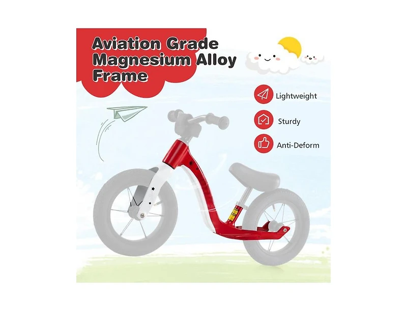 12-Inch Balance Bike with Adjustable Seat & Rotatable Handlebar – Red