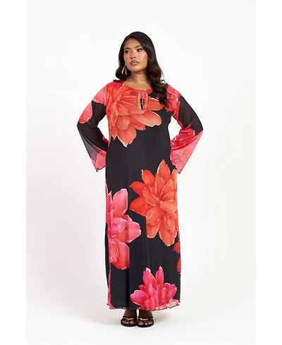 Fashion-szn Curve Women's Long Sleeve Floral Maxi Dress