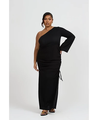 Fashion-szn Curve Women's One Shoulder Flare Sleeve Maxi Dress