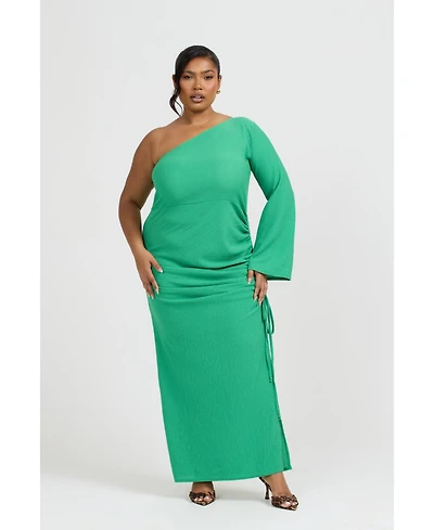 Fashion-szn Curve Women's One Shoulder Flare Sleeve Maxi Dress