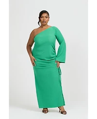 Fashion-szn Curve Women's One Shoulder Flare Sleeve Maxi Dress