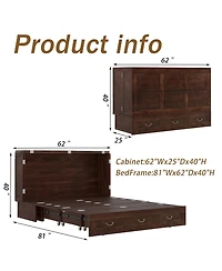 Livelylodge Solid Wood Queen Murphy Bed Cabinet,Usb Port & Large Drawer for Home/Guest Room(No Mattress)