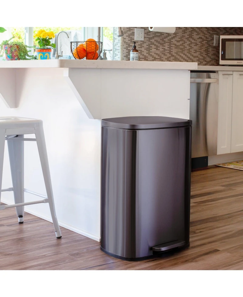 Qualiazero 50L / 13.2 Gallon Rectangular Step Can -Black Stainless Steel