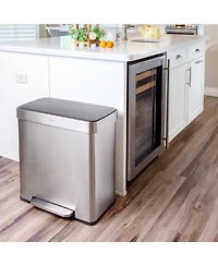 Qualiazero 60L / 16 Gal (30L/8 Gal Split) Rectangular Recycle Step Can - Stainless Steel with Black Plastic Lid