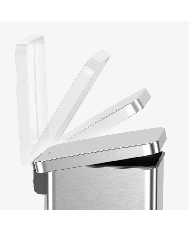 Qualiazero 50L / 13.2 Gal Slim, Stainless Steel Step On Trash Can with ring liner