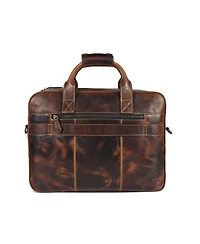 Aaron Leather Goods Quilted Full-Grain Leather Laptop Briefcase with Dual Zipper Compartments, Organizer Panel, and Padded Laptop Sleeve