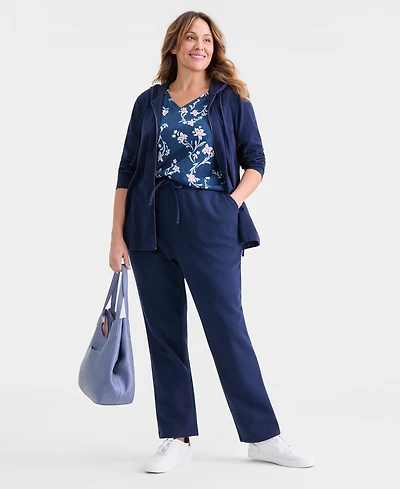 Style & Co Women's Plus Mid Rise Drawstring-Waist Fleece Pant, Exclusively at Macy's