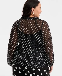 On 34th Trendy Plus Polka-Dot Crinkle-Chiffon Blouse, Macy's Exclusive