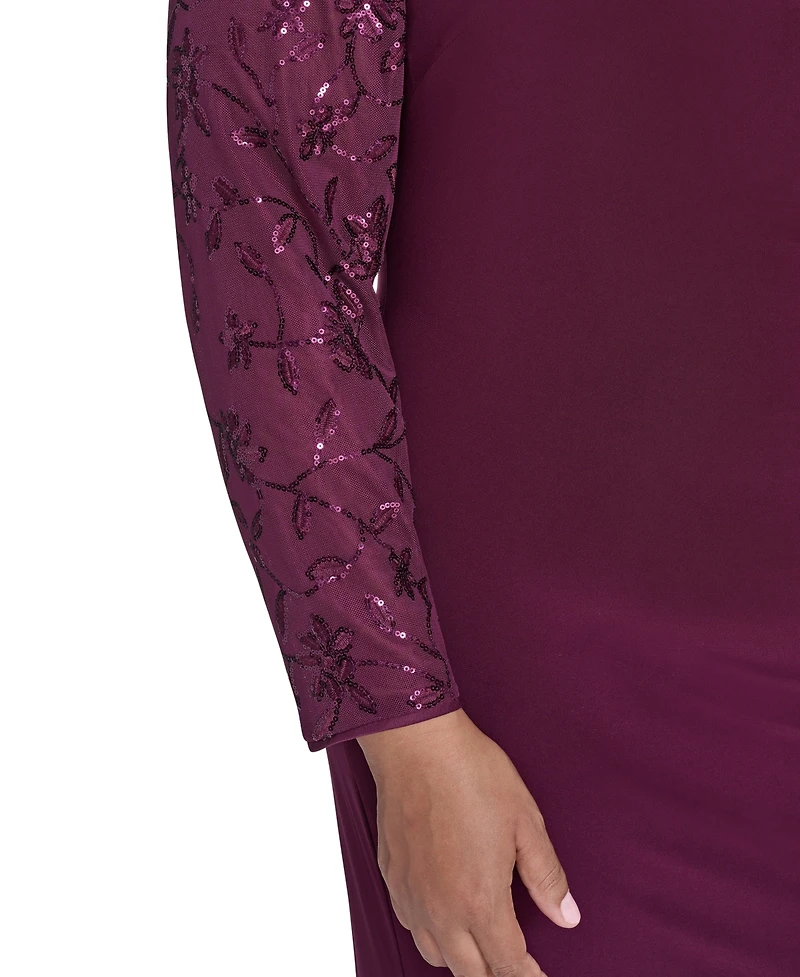 Jessica Howard Plus Raglan Sleeve Combo Gown