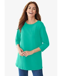 Woman Within Plus Perfect Three-Quarter Sleeve Crewneck Tee