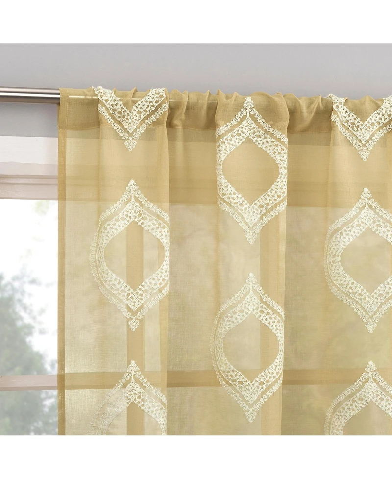 Rivalie Embroidered Medallion Sheer Rod Pocket Curtain Panel