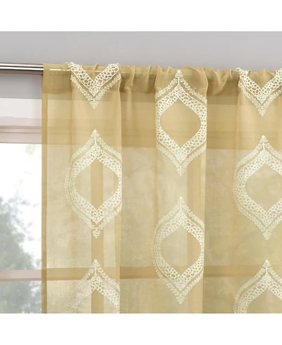 Rivalie Embroidered Medallion Sheer Rod Pocket Curtain Panel
