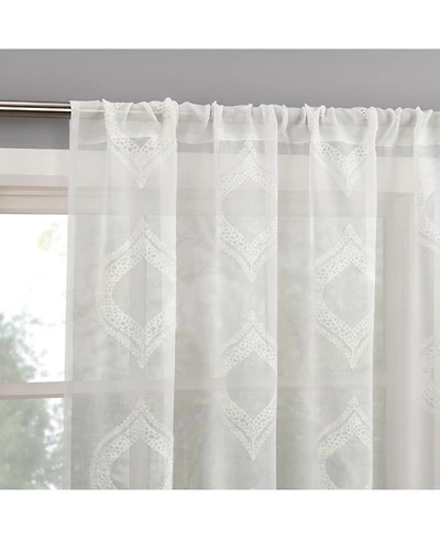 Rivalie Embroidered Medallion Sheer Rod Pocket Curtain Panel