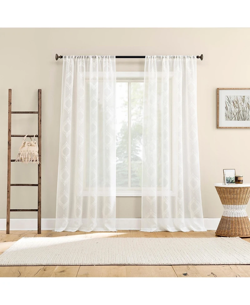 Rivalie Embroidered Medallion Sheer Rod Pocket Curtain Panel