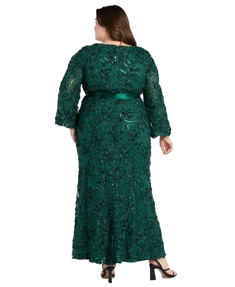 R & M Richards Plus Soutache Lace Long Dress