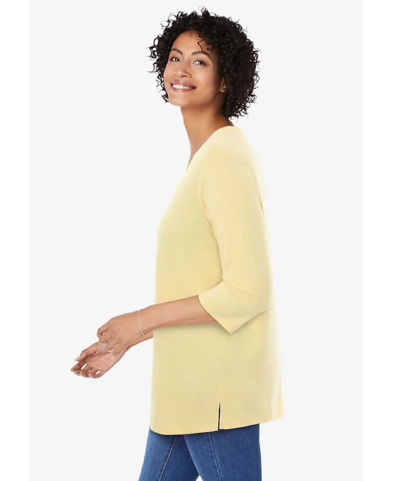 Woman Within Plus Perfect Three-Quarter Sleeve V-Neck Tunic