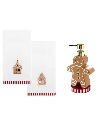 Avanti Gingerbread Man Resin Lotion Pump and 2-Pc. Cotton Fingertip Towel Set