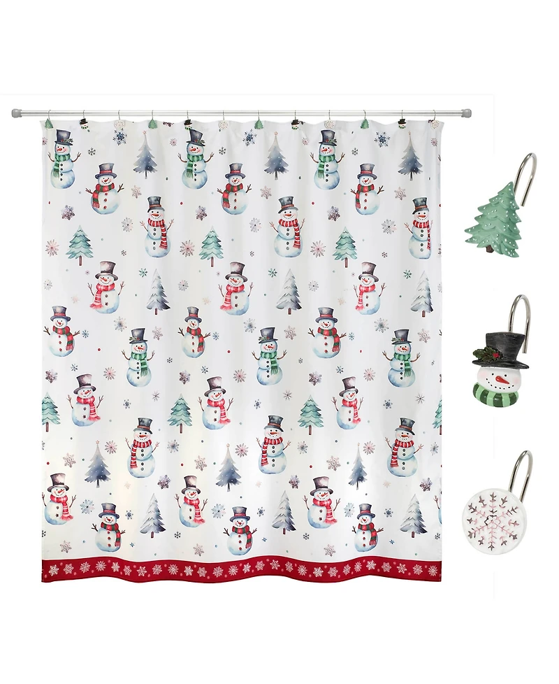 Avanti Winter Snowman Shower Curtain and 12-Pc. Shower Curtain Hooks Set