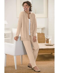 Woman Within Plus Long-Sleeve Pointelle Cardigan