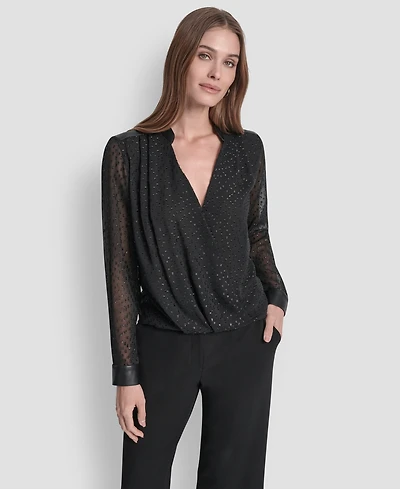 Dkny Women's Clip Dot Pattern V-Neck Blouse