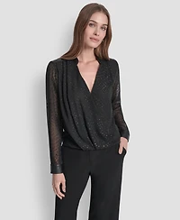 Dkny Women's Clip Dot Pattern V-Neck Blouse