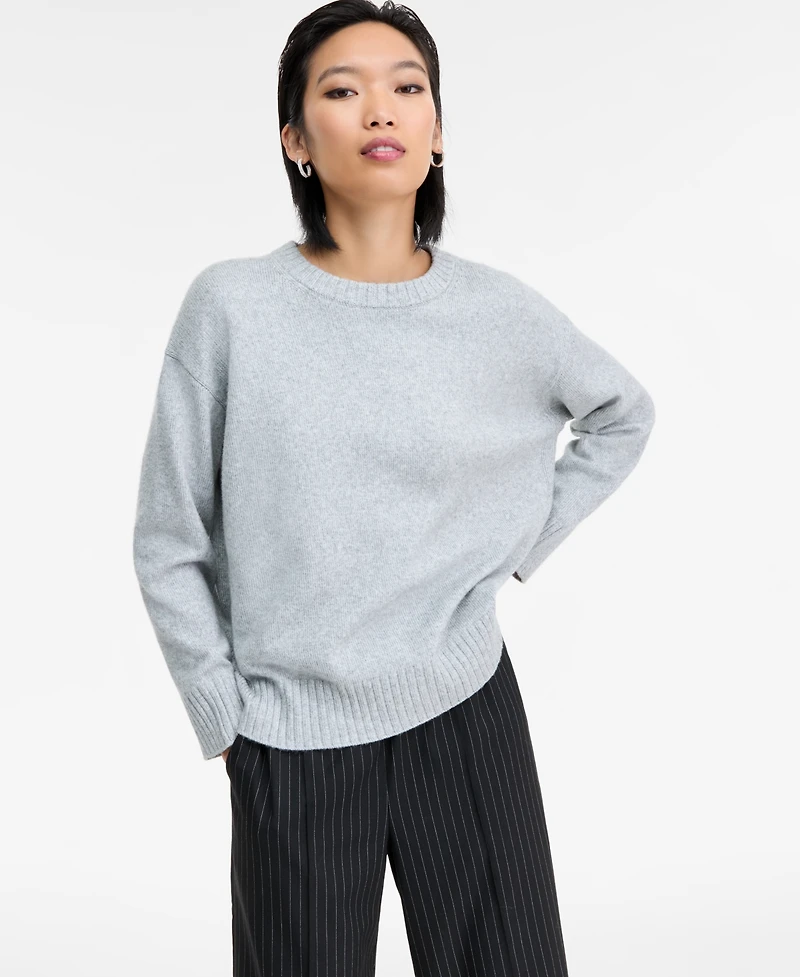 I.n.c. International Concepts Women's Ribbed-Trim Crewneck Pullover Sweater, Macy's Exclusive
