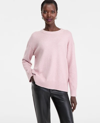 I.n.c. International Concepts Women's Ribbed-Trim Crewneck Pullover Sweater, Macy's Exclusive